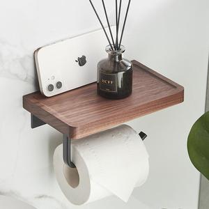 Wall Mounted Toilet Paper Holder With Wooden <b>Shelf</b> Minimalist Design For Bathroom Use - Product Image 4