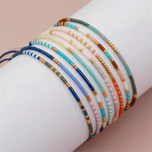 Gelang manik-manik nasi gaya pantai minimalis miyuki, warna-warni gelang macrame manik-manik buatan tangan dapat disesuaikan untuk wanita