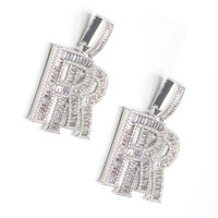 Pendentif Moissanite Coupe Baguette Personnalisé Lettre RR en Argent 925, Bijou Hip Hop Iced Out pour Hommes et Femmes
