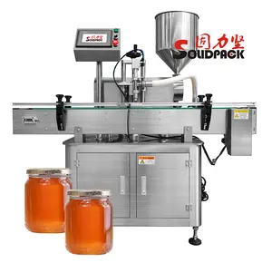 Solidpack small fully servo piston glass jar processing automatic filling fruit jam honey sauce thick paste machine