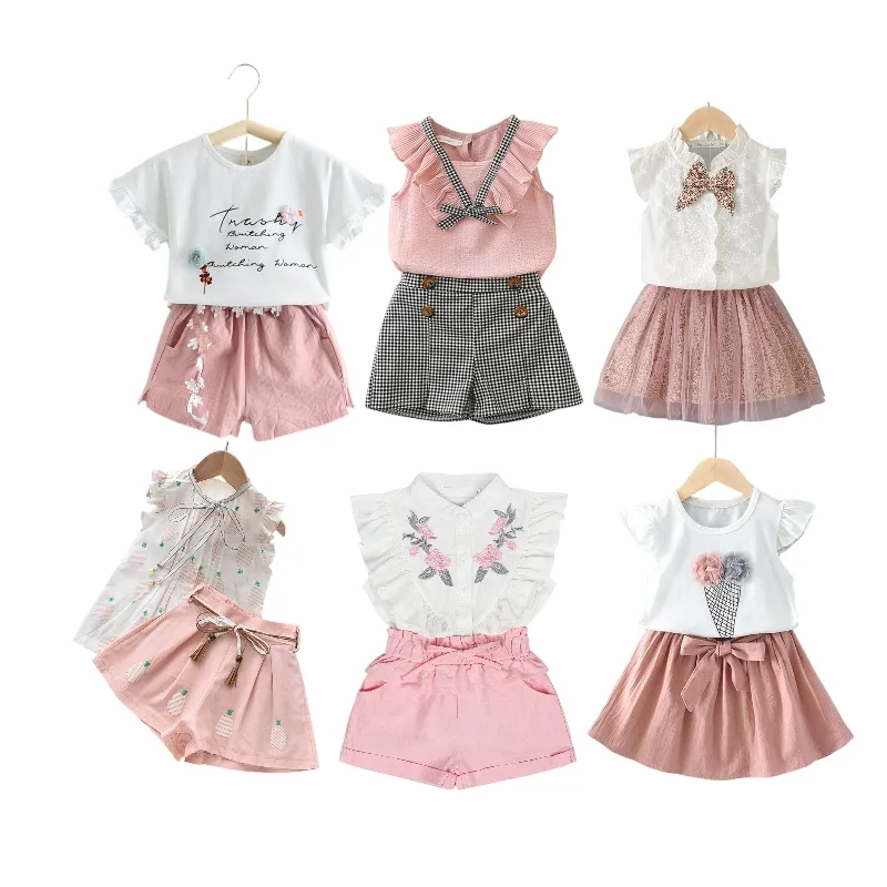 Oem/Odm Kids Girls Clothes 2023 Hot Sale Little Girls Summer Dress Set Children Clothes Mini Shorts Little Girls Clothing Sets