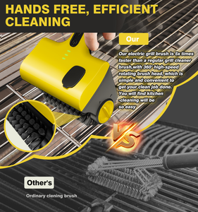 Réservoir d'<span class=keywords><strong>eau</strong></span> de brosse de barbecue électrique IPX7 2in1, bouton de pulvérisation deux têtes de brosse nettoyage efficace des grilles de barbecue - Product Image 6