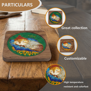 Festival cadeau: Cloisonné grondhond onderzetters op walnoot, set van 4 - Product Image 3