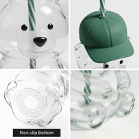 Mug à café glacé en verre borosilicate 20oz avec logo personnalisé, motif ours en peluche fraise mignon, avec couvercle et paille, pour les fêtes