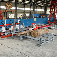 Linea di Segheria a Nastro Verticale Automatica per Lavorazione del Legno con Carrello per Tronchi e Doppia Lama Circolare con Motore