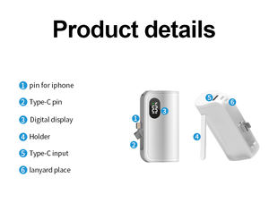 5000มิลลิแอมป์ต่อชั่วโมง<span class=keywords><strong>ท</strong></span>ี่ชาร์จแบตสำรองแบบพกพาขนาดเล็กสำหรับ iPhone พร้อมปลั๊กคู่ชนิด C ในตัวและอินเตอร์เฟซ iPhone สลับได้ง่าย - Product Image 4