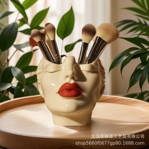 Women Head Shape <b>Makeup</b> Brush Holder Resin Boho Cosmetic Organizer Storage <b>Box</b> For Beauty Tools - Product Image 3