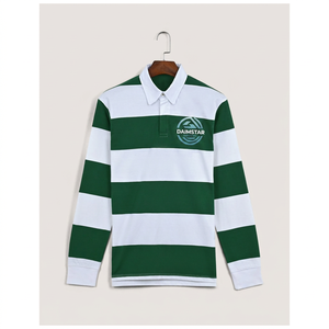 Chemise décontractée à manches longues rayée verte et blanche pour homme DAIMSTAR, col boutonné, tissu popeline respirant, idéale pour le printemps - Product Image 4