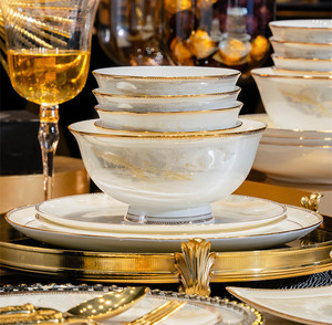 Luxury 72pcs Fine Bone China <strong>Dinnerware</strong> <strong>Set</strong> Dinner Bowls and Plates Gold Rim Ceramic Tableware <strong>Sets</strong> <strong>for</strong> Wedding Gifts - Product Image 5