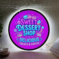 Neues Buntes 3D LED Beleuchtetes Rundes Acryl-Logo-Schild Maßgefertigt für Bubble Tea Shops Dessertläden Tischdisplay