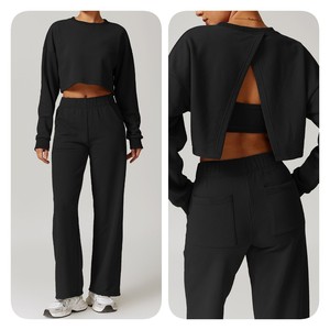 Completo Sportivo Autunno Inverno da Donna, 5 Pezzi, Maniche Lunghe, Leggings a Vita Alta, Pantaloni Larghi per Yoga e Fitness - Product Image 6