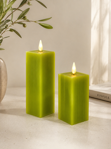 Ribbed Wavy Textured Flame Less LED Candle <b>Paraffin</b> Wax Flickering Fake Flame Lamp Stacked Double Layer Pillar Handmade Scented - Product Image 6