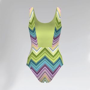 Premium Custom Women’s Sculpting <b>Tummy</b> <b>Control</b> One-Piece Swimsuit with Zig Zag Print for Resort Wear & Boutique Wholesale - Product Image 2