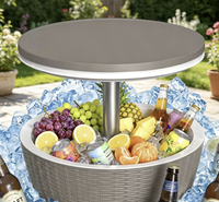 Table de bar de patio 2-en-1 en rotin avec seau à glace élévateur et drain intégré pour plage, hôtel, jardin - Vente chaude directe usine