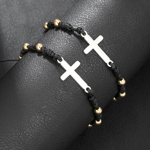 <b>Mother</b> <b>Son</b> Cross Bracelet Stainless Steel Waxed Thread Parent Child Jewelry <b>Gift</b> Set - Product Image 3