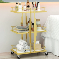 Chariot de Salon de Beauté Nouveau Design 3 Niveaux pour Pédicure, Spa et Onglerie, Chariot Doré avec Roues Verrouillables