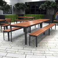 Juego de asientos comerciales para exteriores, marco de Metal y mesa de madera, dos bancos, juego de mesa de longitud personalizada, adecuado para cafeterías, restaurantes
