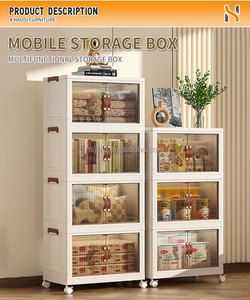 Grosir pintu ganda Stackable rumah tangga transparan kapasitas besar pakaian laci kabinet kotak plastik lipat dengan roda - Product Image 3