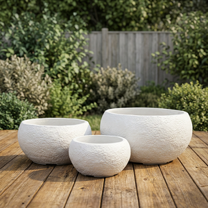 Ensemble de 3 pots à fleurs en béton blanc, jardinières minimalistes pour extérieur, balcon, patio, plantation décorative - Product Image 2