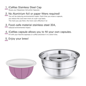 Kim loại thép không gỉ tái sử dụng tương thích cho vertuo viên nang cà phê nespressos bơm lại vertuo - Product Image 6