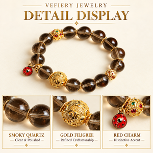 สร้อยข้อมือลูกปัดทรงกลมสีควอตซ์สโมคกี้พร้อมลูกปัดตกแต่งโทนสีทอง - Product Image 3