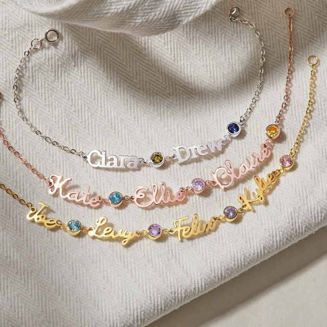 December Birth Stone Stainless Steel Multiple Bracelets Personalized Name Bracelet for Baby