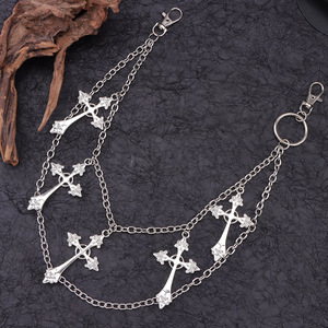 Chaîne de pantalon unisexe à double anneau en métal avec pendentif croix, chaîne de taille en argent tibétain, bijoux de mode décontractés - Product Image 3