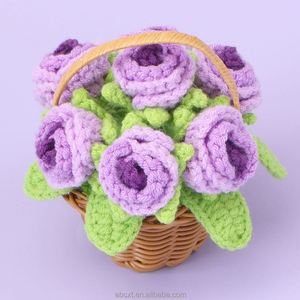 Desktop Home Decoration Roses Potted <b>Small</b> Knitted Flower <b>Basket</b> Handmade Crochet Rose <b>Basket</b> - Product Image 6