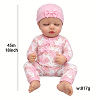 Boneka Bayi Reborn Vinyl MSYO 45cm Interaktif, Bisa Menangis, Tersenyum, Tidur, Suara Realistis, Jumpsuit Biru Bermotif Bunga, Topi, Pita untuk Anak-anak