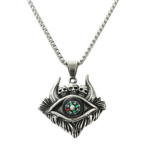 European Style Titanium Steel Skull <b>Compass</b> Pendant Unisex Fashion Necklace Retro Geometric Themed Charm 27057 - Product Image 5