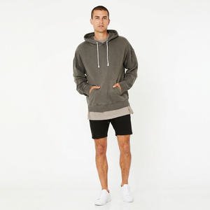 Mens grey washed hoodie fleece pullover oversized long sleeve hooded <b>sweatshirt</b> casual streetwear warm winter hoodie - Product Image 1