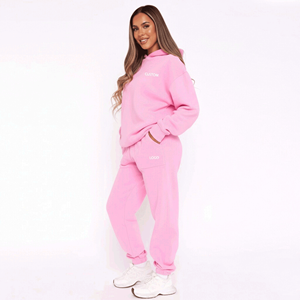 Set Casual di Lusso Personalizzato <span class=keywords><strong>Rosa</strong></span> a 2 Pezzi, Felpe <span class=keywords><strong>con</strong></span> <span class=keywords><strong>Cappuccio</strong></span> in Cotone e Pantaloni <span class=keywords><strong>con</strong></span> Stampa a Rilievo per <span class=keywords><strong>Donna</strong></span> - Product Image 2