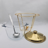 Plat de service en verre pour réchauffer les aliments, 4L, doré, pour mariage, hôtel, fête, restaurant, réchauffeur universel