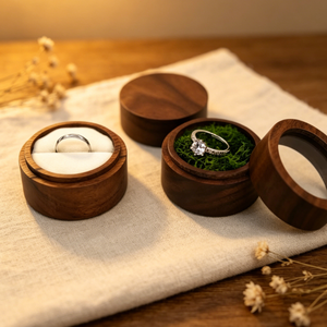 Cajas de Joyería de Madera de Nogal Negro Personalizadas al por Mayor para Anillos, Collares, Almacenamiento de Compromisos, Empaque, Hermosa Caja de Boda - Product Image 2