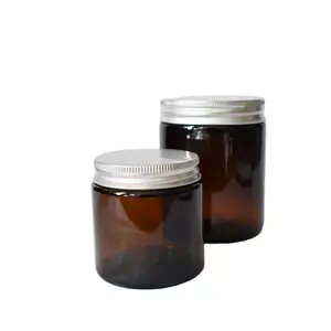 empty medical 100ml 4 oz 120 ml amber airtight jar with black golden metal lids for candles with box packaging