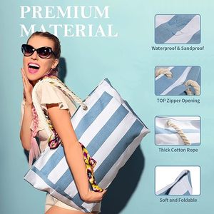 Bolsa de Compras de Lona a Rayas Grande, Impermeable, para Playa, Piscina y Viajes - Product Image 5