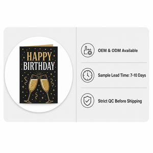 Ensemble de cartes d'anniversaire au design original ZS-PC0344, noir, or, champagne, cartes de vœux de luxe avec enveloppe - Product Image 5