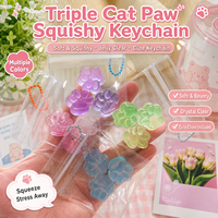 Porte-clés triple patte de chat souple en TPR transparent, jouet anti-stress rebondissant, mini breloque pour filles et adultes, vente en gros