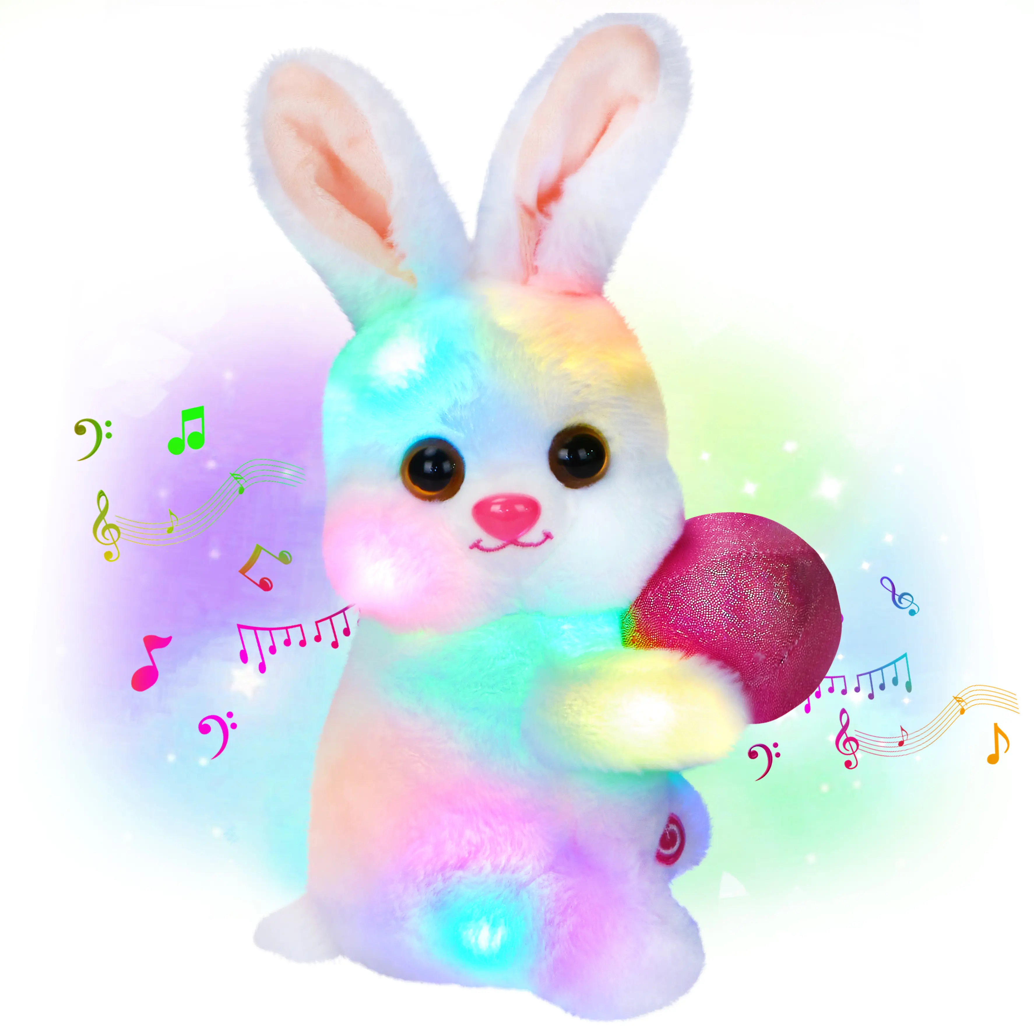 Athoinsu14インチライトアップミュージカルぬいぐるみバニーソフトぬいぐるみLEDナイトライトソング愛らしい輝き歌うウサギ