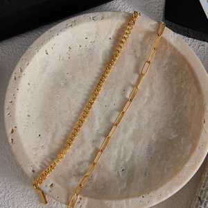 Collar de acero inoxidable con placa de oro de 18 quilates, nudo de diseño clásico de Hércules, collar asimétrico con cierre OT - Product Image 3