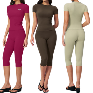 Custom Logo Tight Fit <strong>Capri</strong> Pants Outfit Activewear Yoga <strong>Capri</strong> <strong>Leggings</strong> for Women Workout Sets for Women Loungewear Gym Clothes - Product Image 1