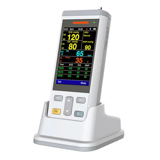Mini Monitor Médico de signos vitales portátil recargable de 3,5 pulgadas para uso humano con oximetría de pulso Nibp de temperatura Spo2 pediátrica