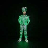 Costume de performance lumineux LED style cyberpunk pour homme adulte, avec casque argenté haute performance et éclairage multicolore, idéal pour les soirées Rave