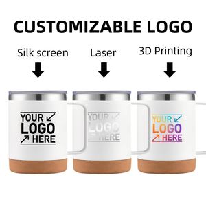 Custom Cork Bottom Powder Coated Matte Coffee Cup 12 oz <b>Double</b> <b>Wall</b> Vacuum Insulated Cork Base Stainless Steel Mug with Handle - Product Image 4