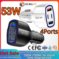 Chargeur de voiture rapide, adaptateur type C, 53 W, chargeur de voiture USB-C, super charge, multifonctionnel, PD 4 en 1