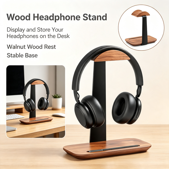 Headphone Stand With Storage Base Metal Support Holder for Desktop Display Home Office Desk Audio Accessory Organization