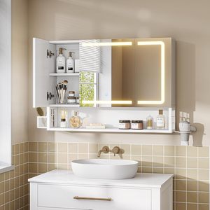 Gabinete con Espejo LED y 3 Puertas, con Tomacorriente, Mueble de Baño para Montar en la Pared, con Puerto USB C y Sensor Táctil, Venta al Por Mayor - Product Image 2