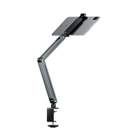 Support de tablette en alliage d'aluminium noir à pince de bureau, réglable multi-angles, sans perçage, pour lit, bureau, vente en gros usine