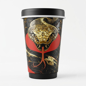 Vaso de Papel Desechable para Café de Doble Pared con Aislamiento, con Logotipo Personalizado de Lujo, Patrón de Serpiente Dorada en Relieve 3D, Tacto Suave Premium - Product Image 1