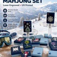 160 Buah Set Mahjong Amerika 1.42 Inci, Ubin Mahjong Akrilik Lapis Ganda Model Ski, Mendukung Pengiriman Udara/Laut, Hadiah Pesta